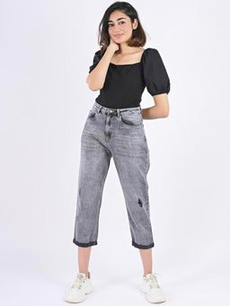 FREAKINS - Grey Distressed Mom Jeans
