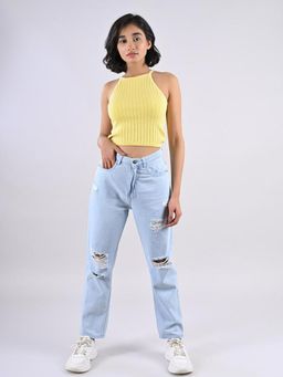 FREAKINS - Airy Blue Ripped Mom Jeans