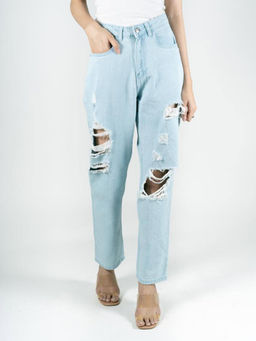 FREAKINS - Ice Blue Ripped Mom Jeans