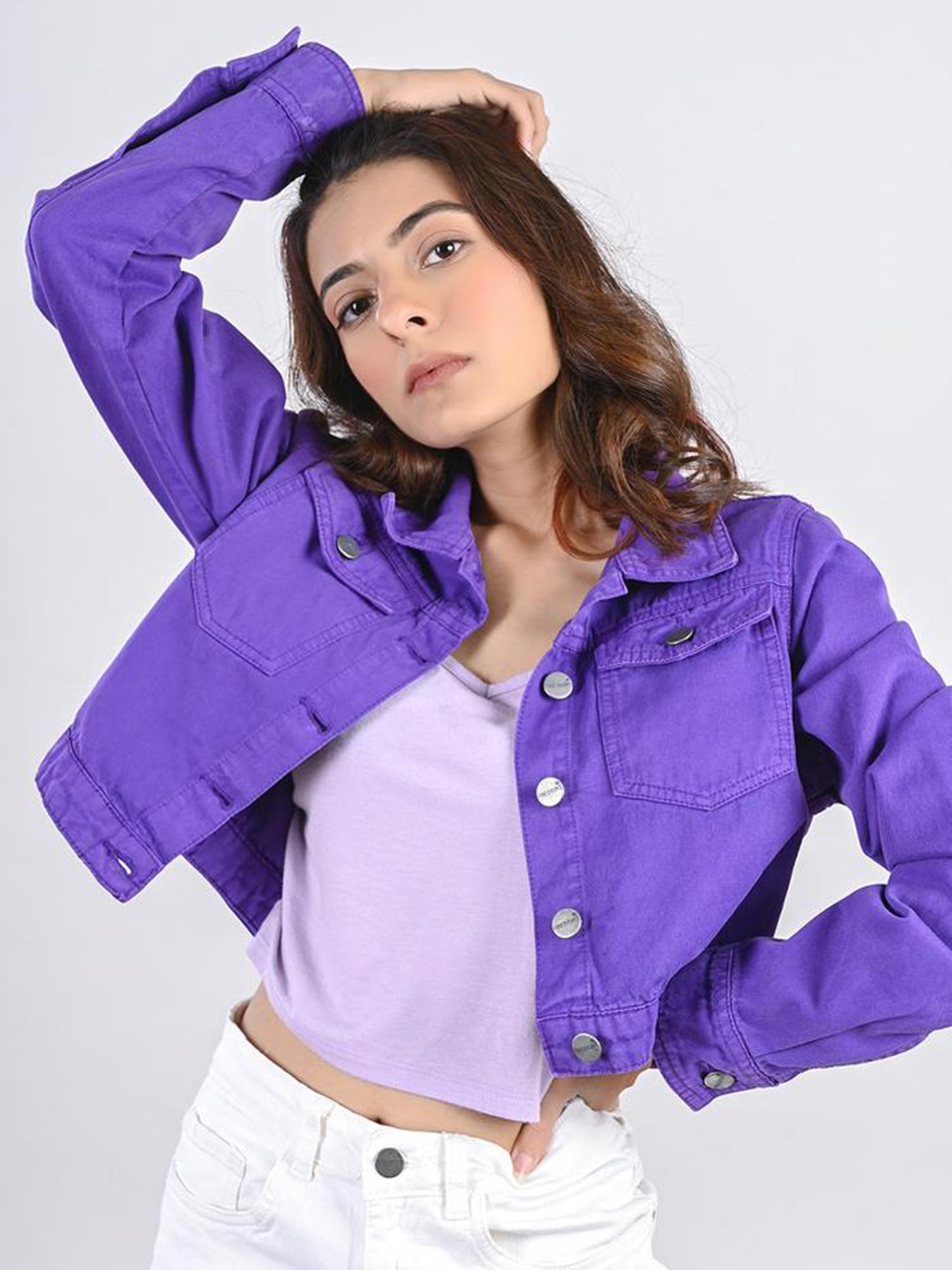 FREAKINS Purple Cropped Denim Jacket 