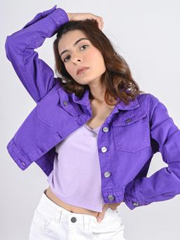 FREAKINS - Purple Cropped Denim Jacket