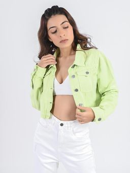 FREAKINS - Green Cropped Denim Jacket