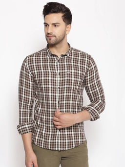 SHOWOFF - Men's Cotton Brown Printed Slim Fit Shirt