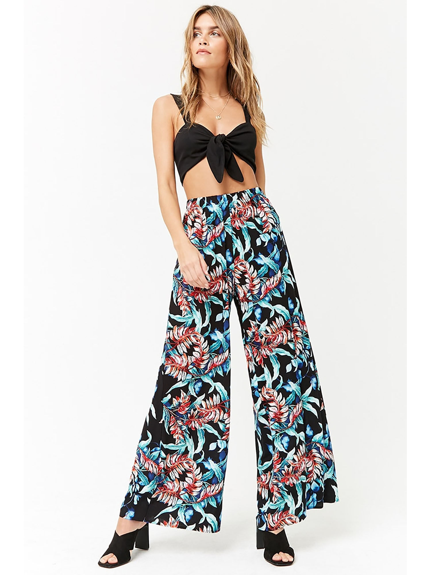 Forever 21 Foliage Print Wide-Leg Pants 