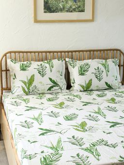 House This - Vanam Pure Cotton 1 Fitted Sheet & 2 Pillow Covers Green