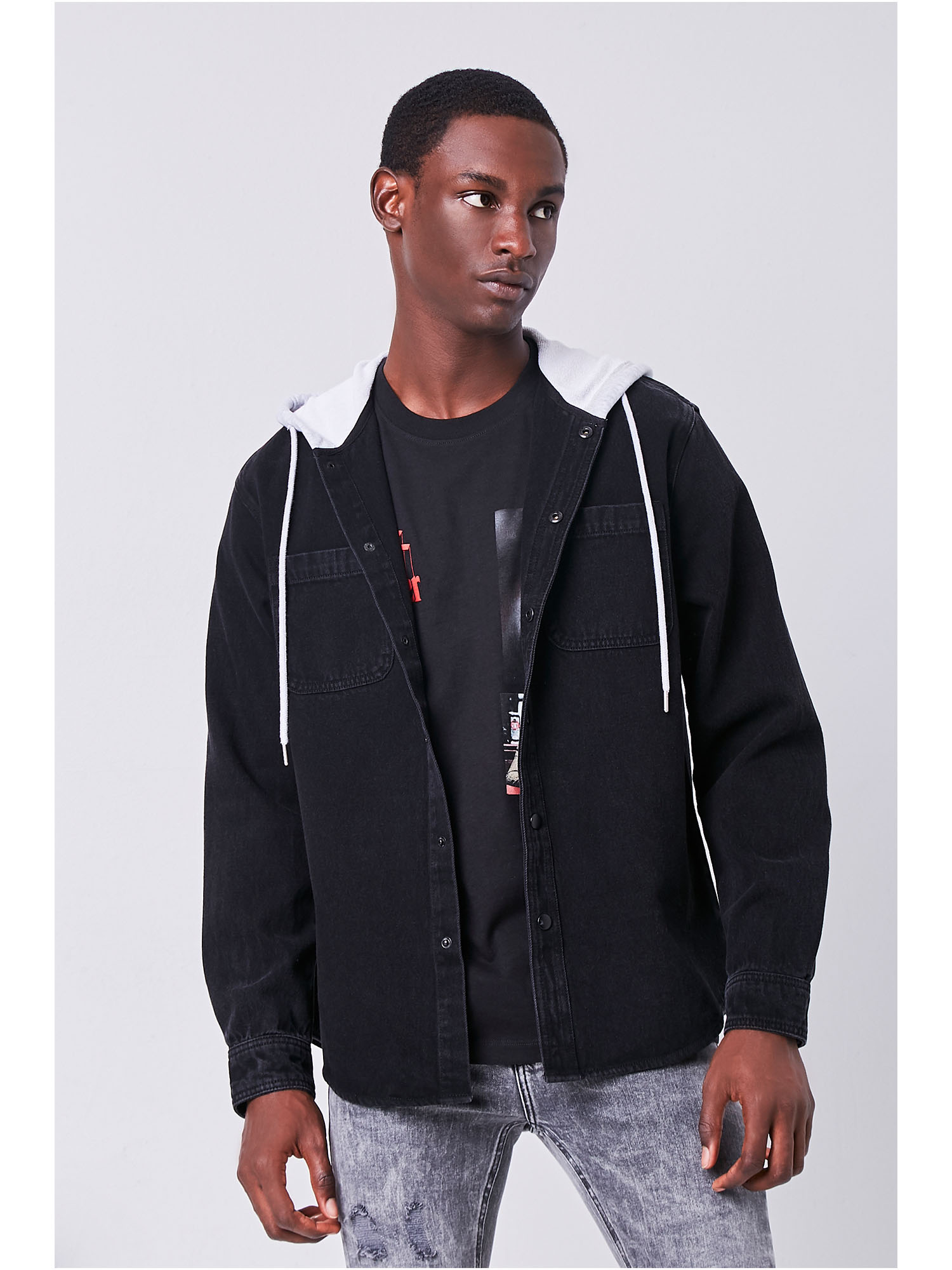 Multi Solid Hooded Denim Jacket 