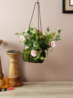 Fourwalls - Decorative Artificial Morning Glory Plant With Hanging Ironware Basket40 Cm