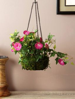 Fourwalls - Decorative Artificial Morning Glory Plant With Hanging Ironware Basket40 Cm