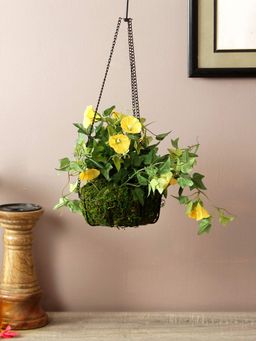 Fourwalls - Decorative Artificial Morning Glory Plant With Hanging Ironware Basket40 Cm
