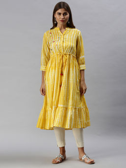 Soch - Yellow Pure Cotton Embroidered Kurtas