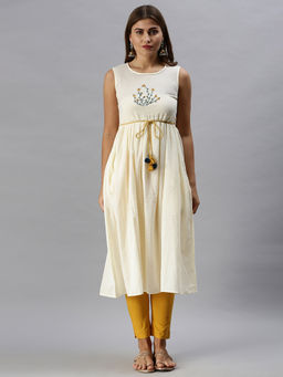 Soch - Off White Pure Cotton Embroidered Kurtas
