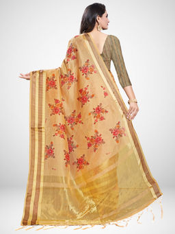 Sareemall - Beige Linen Printed Saree with Unstitched Blouse