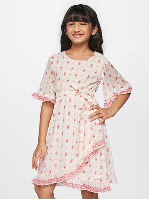 Global Desi Girl Dresses : Buy Global Desi Girl Off White Ruffles Fit