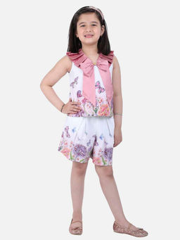 One Friday - Girls Off White Printed Bow Print Dress