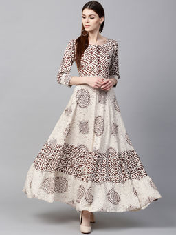 Gerua By Libas - Brown Printed Rayon Dress