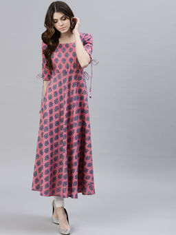 Gerua By Libas - Pink Floral Cotton Aline Kurta