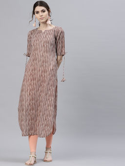Gerua By Libas - Brown Stripes Rayon Pathani Kurta