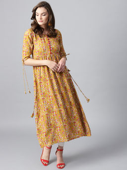 Gerua By Libas - Mustard Floral Rayon Anarkali Kurta