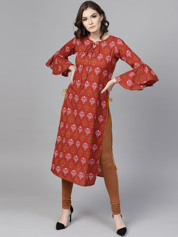 Gerua By Libas - Red Printed Cotton Straight Kurta