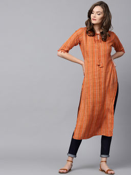 Gerua By Libas - Orange Stripes Ryon Straight Kurta