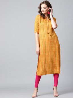 Gerua By Libas - Mustard Stripes Ryon Straight Kurta