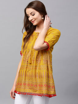 Gerua By Libas - Mustard Printed Cotton Tunic