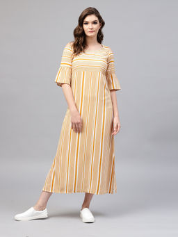 Gerua By Libas - Mustard Stripes Crepe Aline Dress