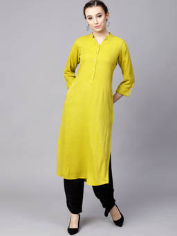 Gerua By Libas - Green Polyester Solid Straight Kurta With One Side Pocket