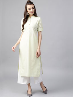 Gerua By Libas - Yellow Cotton Solid Straight Kurta