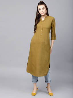 Gerua By Libas - Green Polyester Solid Straight Kurta With One Side Pocket