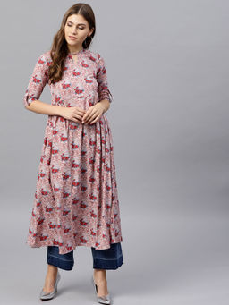 Gerua By Libas - Pink Crepe Printed Aline Kurta