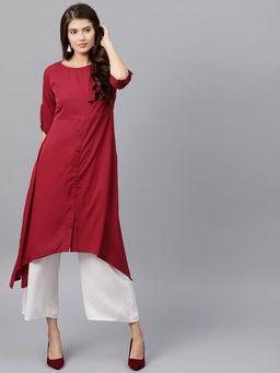 Gerua By Libas - Maroon Crepe Solid Aline Kurta
