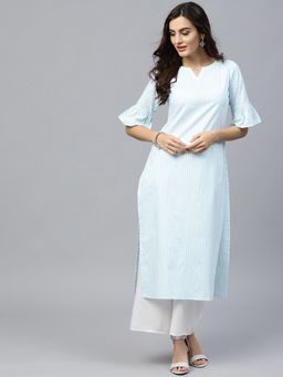 Gerua By Libas - Blue And White Striped Cotton Kurta