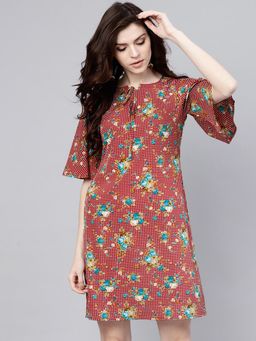 Gerua By Libas - Multi-Color Crepe Chequered Aline Dress