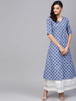Gerua By Libas - Blue Cotton Printed Aline Kurta