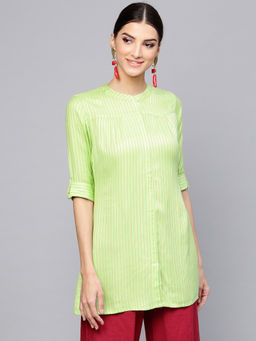 Gerua By Libas - Green Rayon Striped Aline Kurti
