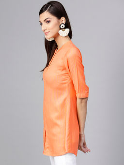 Gerua By Libas - Orange Rayon Striped Aline Kurti