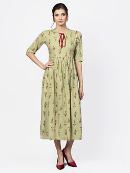 Gerua - By Libas Green Rayon Printed Fit And Flared Midi Dress