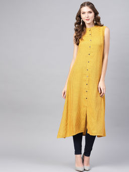 Gerua By Libas - Yellow Stripes Rayon Aline Kurta