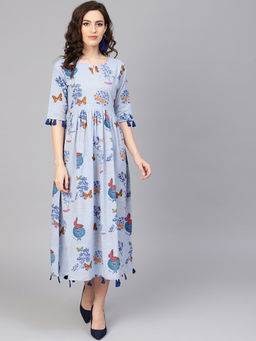 Gerua By Libas - Lavender Printed Cotton Aline Fit And Flared Dress