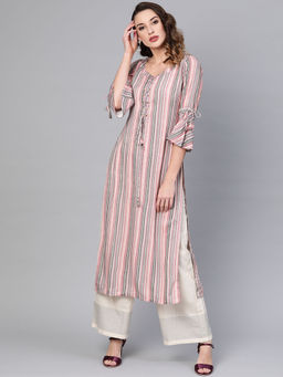 Gerua By Libas - Multi-Color Stripes Rayon Straight Kurta