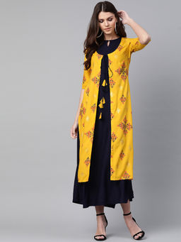 Gerua By Libas - Multi-Color Solid Rayon Dress With Long Shurg (Set of 2)