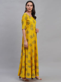 Libas - Yellow Printed Casual Dress