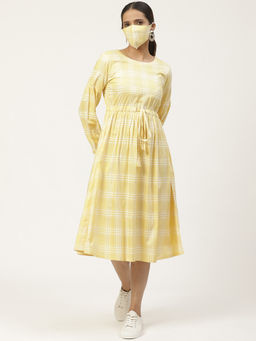 Gerua By Libas - Light Yellow Rayon Printed Midi Dress With Rayon Printed Mask (Set of 2)