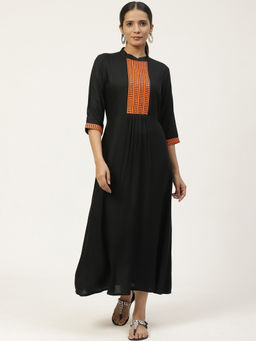 Gerua By Libas - Black Rayon Embroidered Mirror Work Maxi Dress