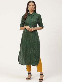 Gerua By Libas - Dark Green Rayon Woven Design Pathani Kurta