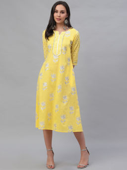 Libas - Yellow Printed Casual Dress