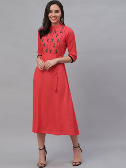 Libas - Pink Embroidered Casual Dress with Dori