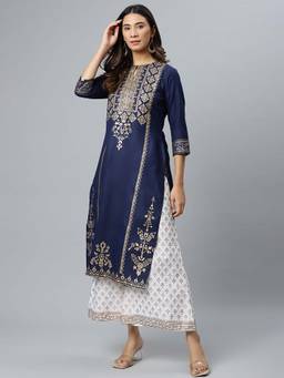 Gerua By Libas - Blue Cotton Printed Kurta