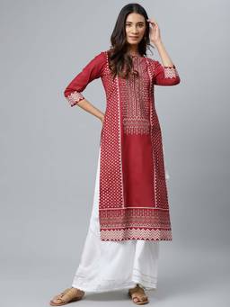 Gerua By Libas - Maroon Cotton Printed Kurta